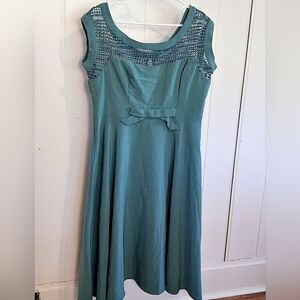 Vintage Green Embellished Crew Neck Midi Dress Size XL